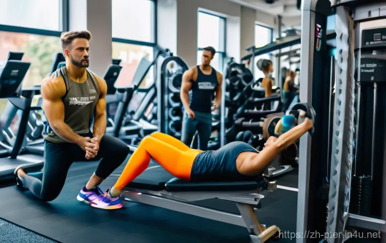 퍼스널트레이너와 헬스 트레이너 차이 - **Prompt 1: A Busy Gym Floor with a Public Area Coach**
    A wide shot of a brightly lit, modern gy...