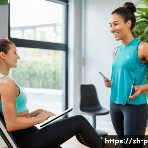 퍼스널트레이너 고객 대상 특화 프로그램 개발 - **Prompt:** A compassionate female personal trainer in her late 20s, wearing modest, form-fitting at...