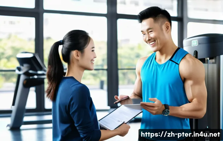 퍼스널트레이너가 알아야 할 법률 상식 - A professional fitness coach and a client signing a detailed contract in a modern gym setting, both ...
