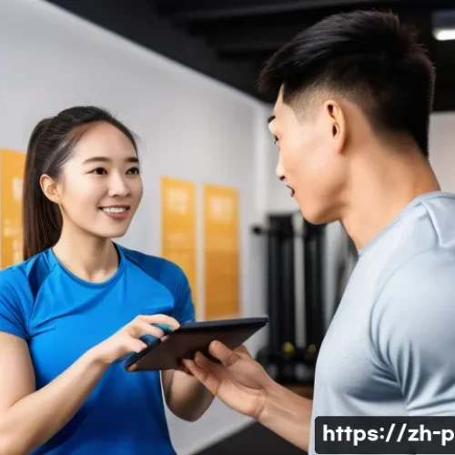 퍼스널트레이너의 고객 동기부여 방법 - A modern fitness coach attentively listening to a diverse Chinese client in casual sportswear, discu...