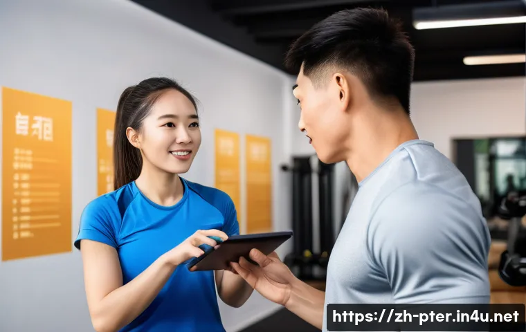퍼스널트레이너의 고객 동기부여 방법 - A modern fitness coach attentively listening to a diverse Chinese client in casual sportswear, discu...